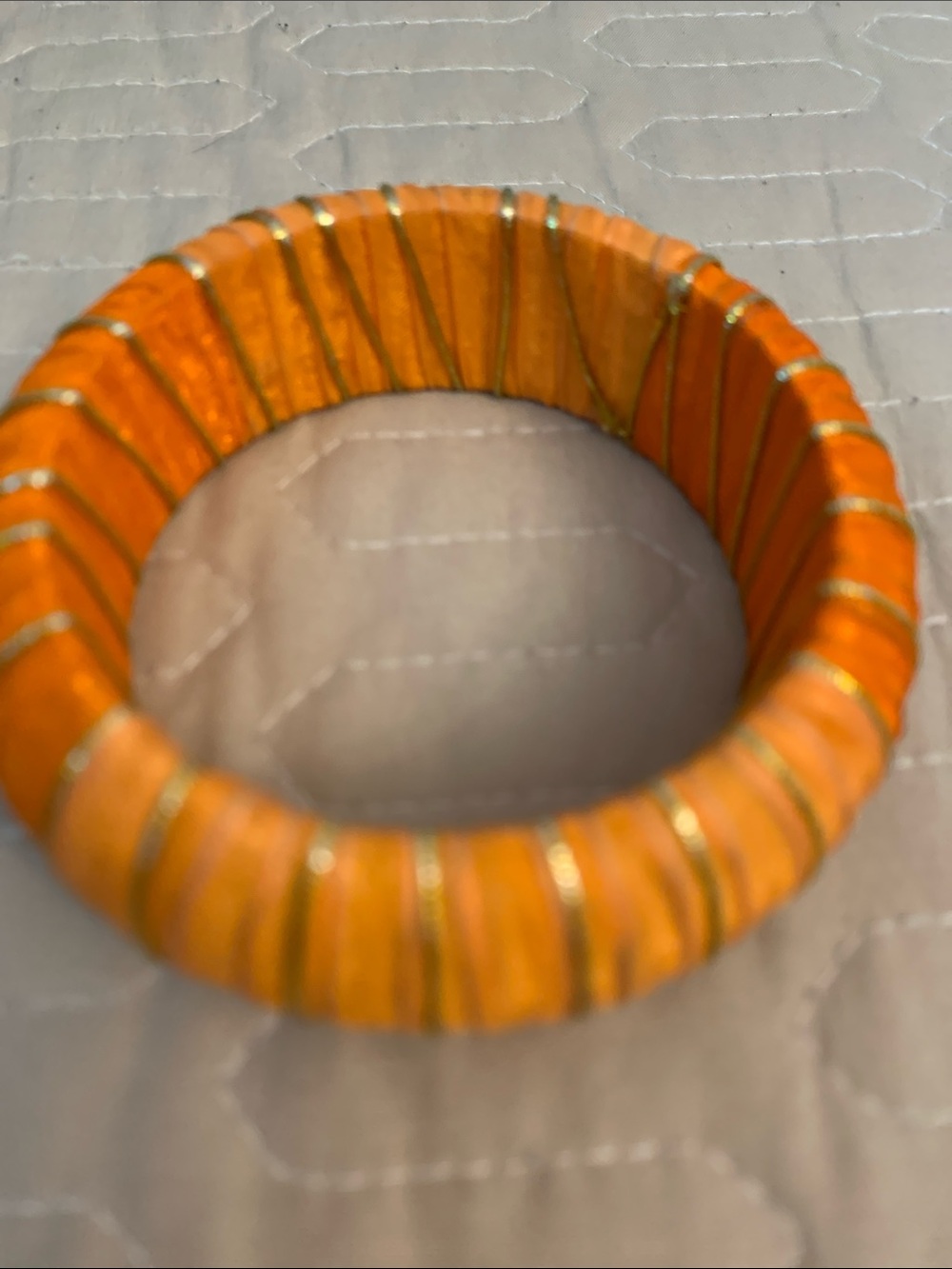 Vibrant Orange Fabric Wrapped Bangle with Gold Trim